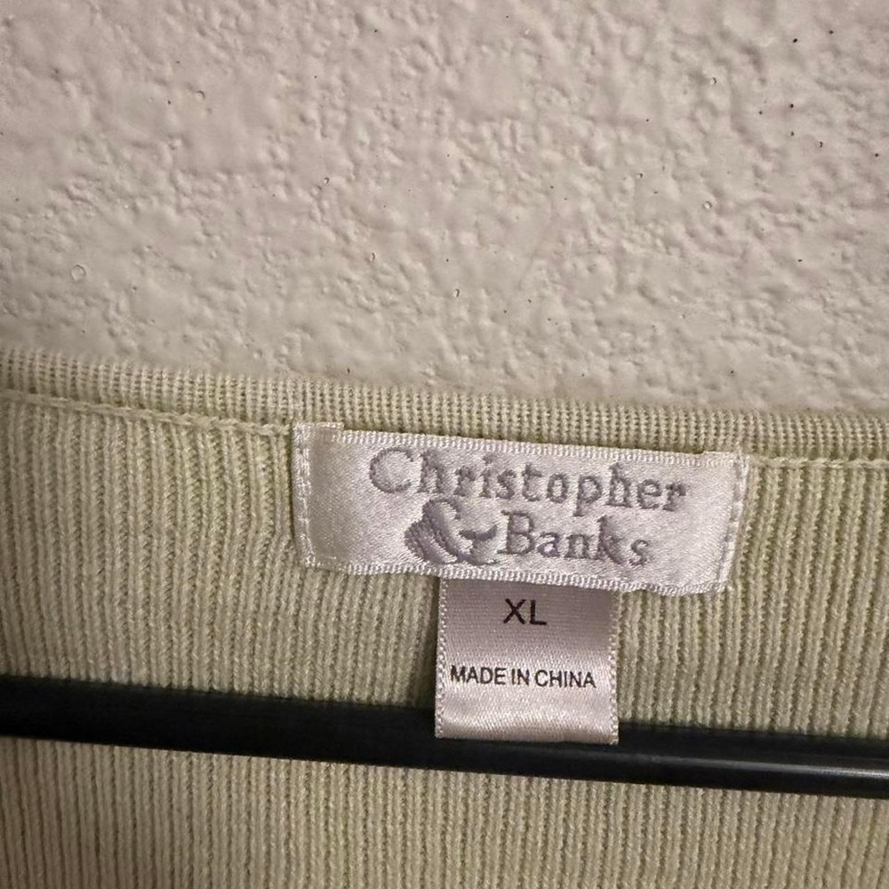 Christopher & Banks Sage Green Ribbed 100% Cotton Quarter Zip Sweater XL - Picture 4 of 5